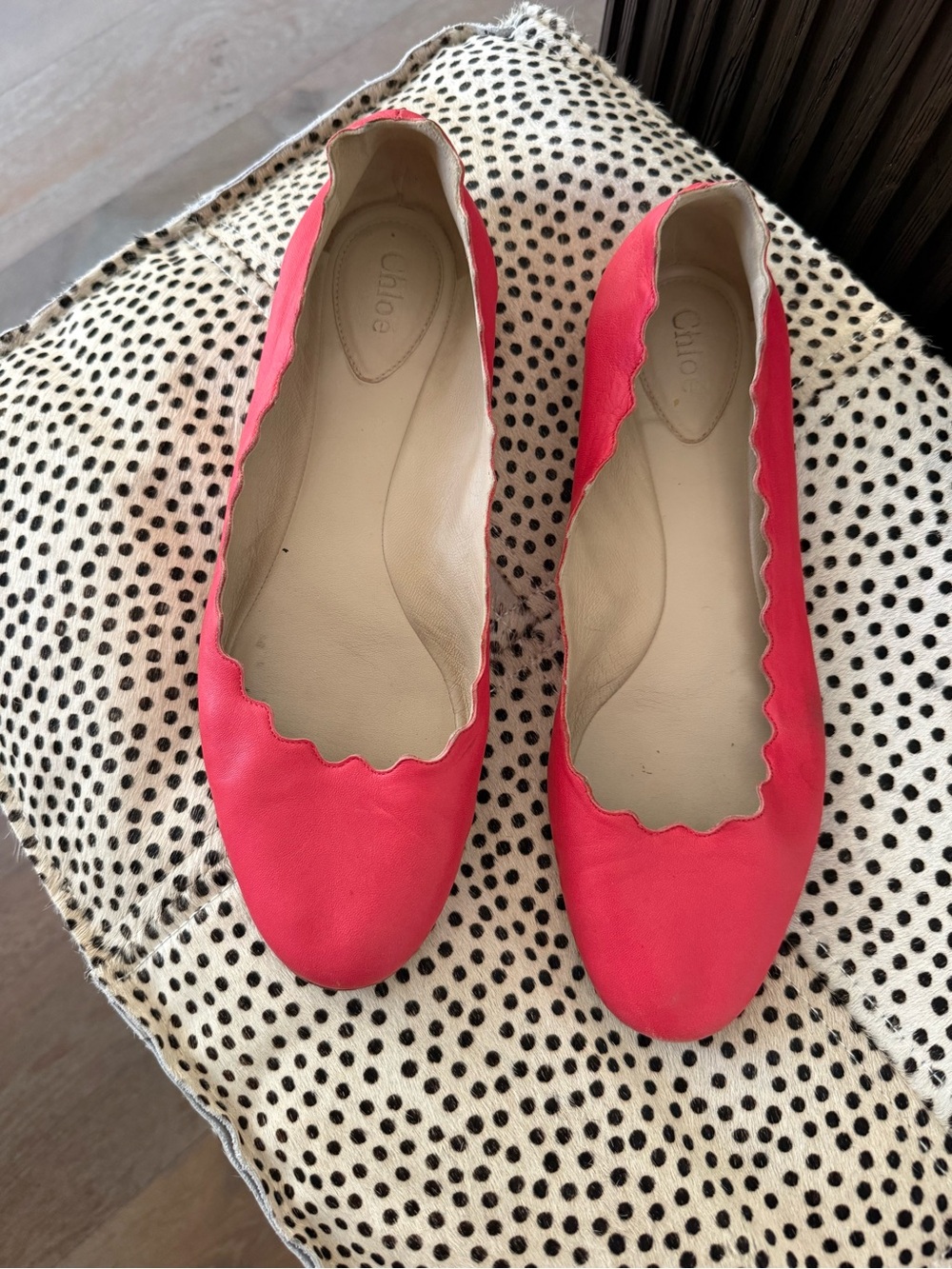 Chloe Coral Scalloped Leather Ballet Flats
